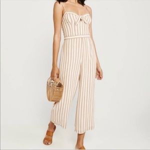Abercrombie & Fitch Cream and Tan Striped Spaghetti Strap Jumpsuit